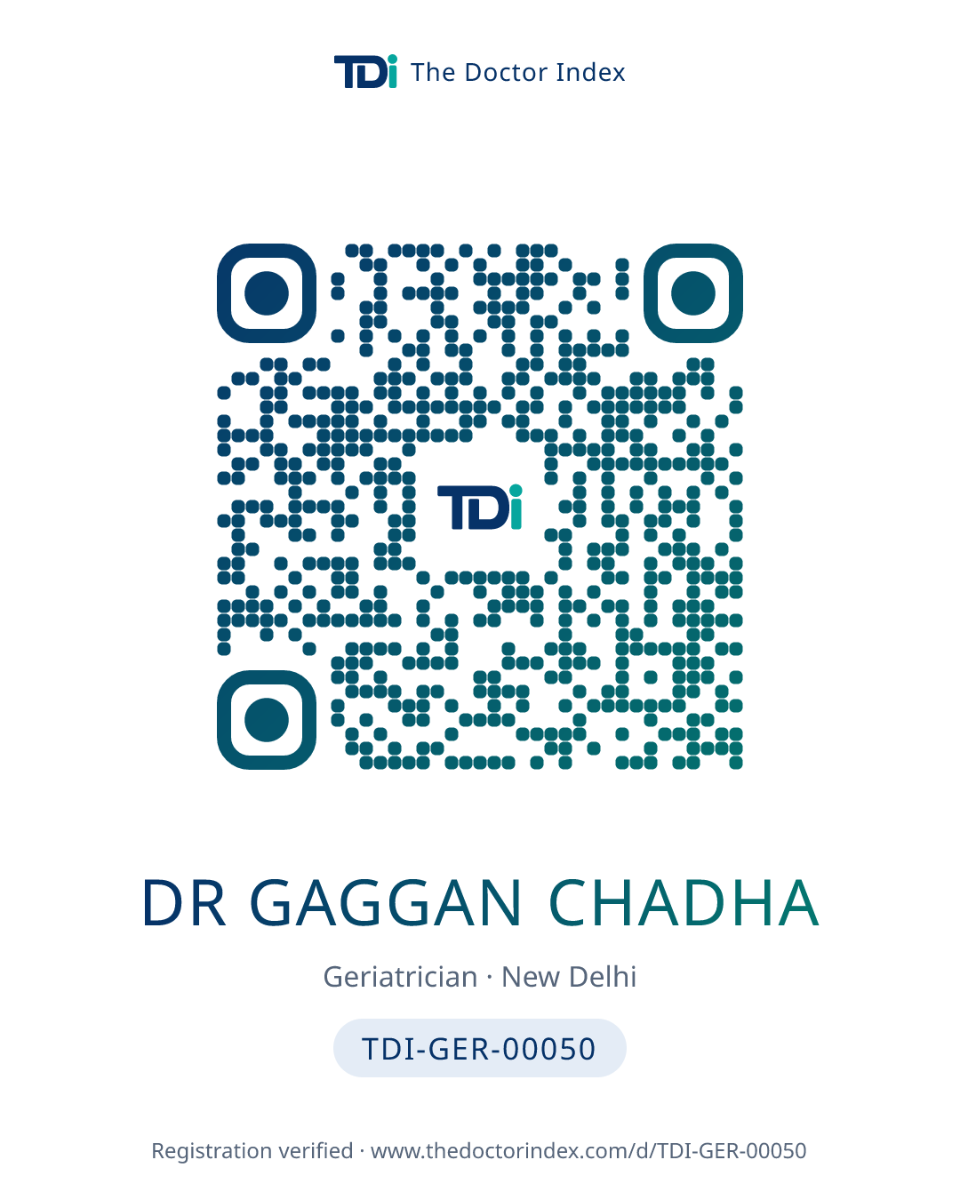 QR card for Dr Gaggan Chadha, TDI-GER-00050
