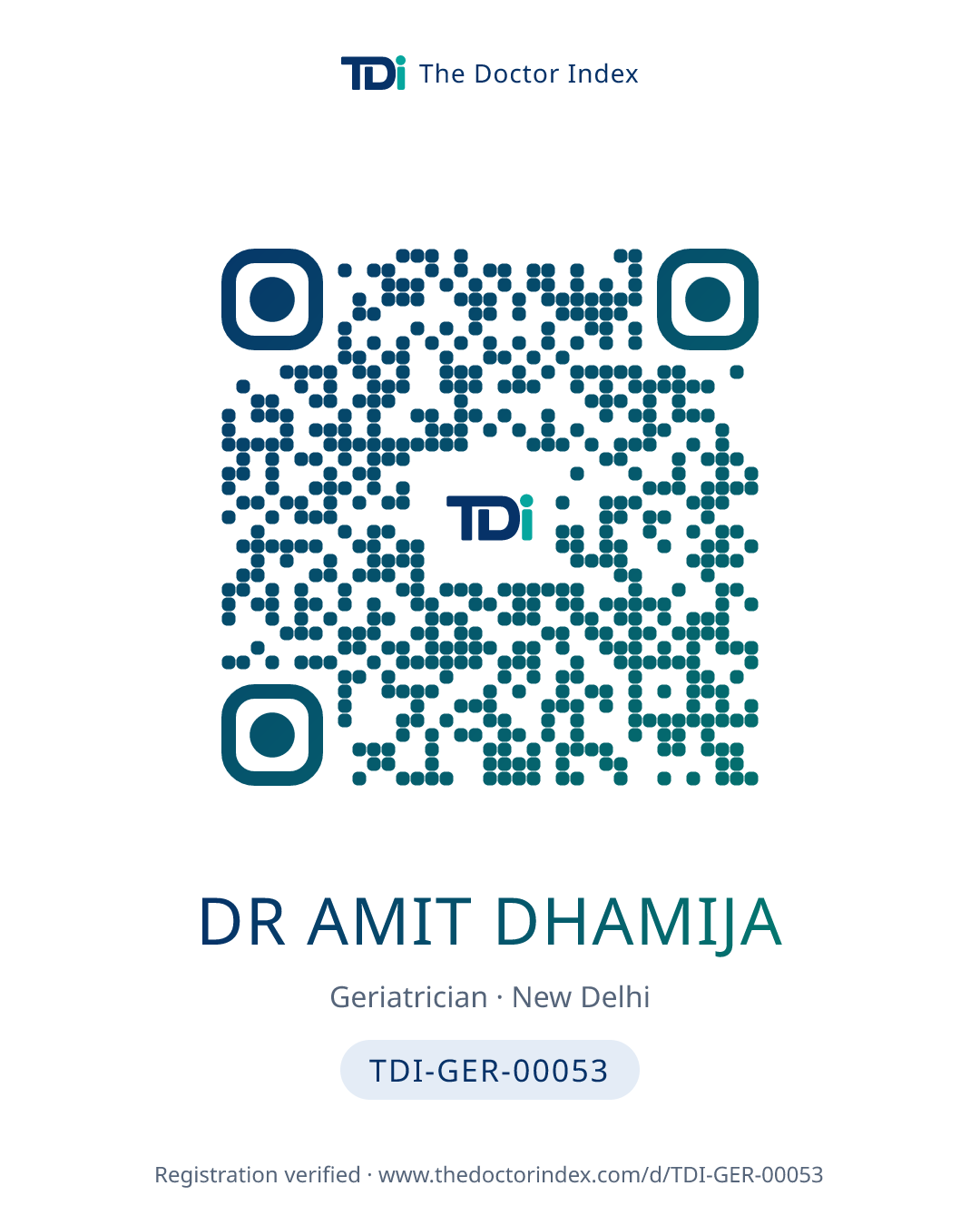 QR card for Dr Amit Dhamija, TDI-GER-00053