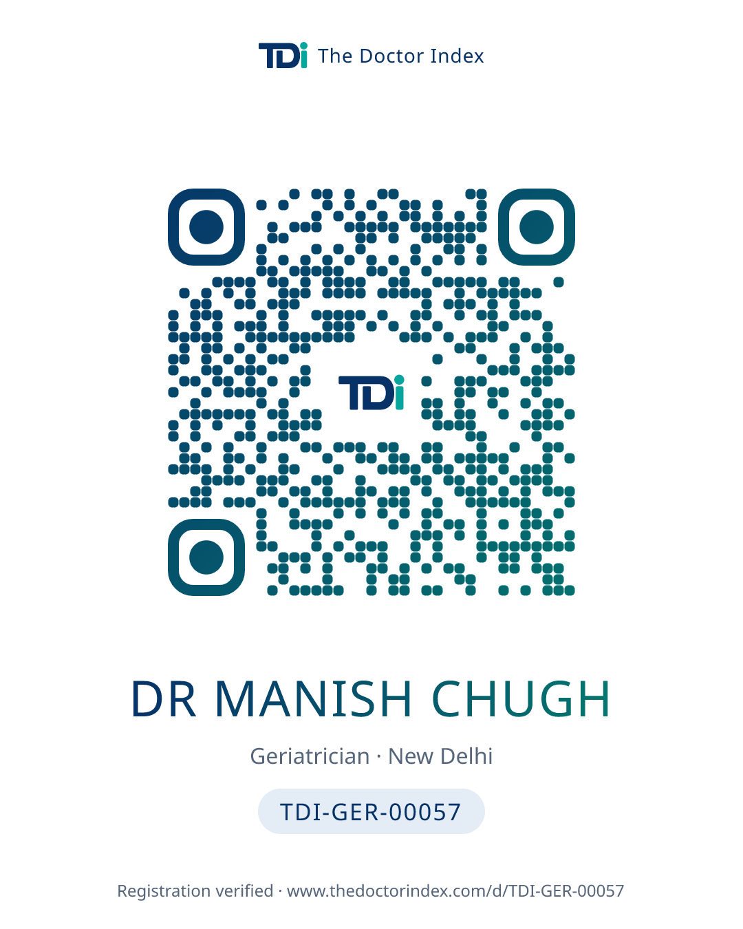 QR card for Dr Manish Chugh, TDI-GER-00057