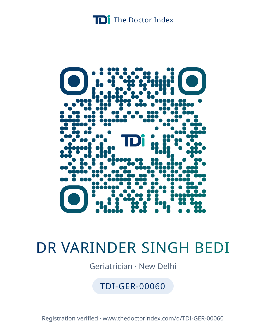 QR card for Dr Varinder Singh Bedi, TDI-GER-00060