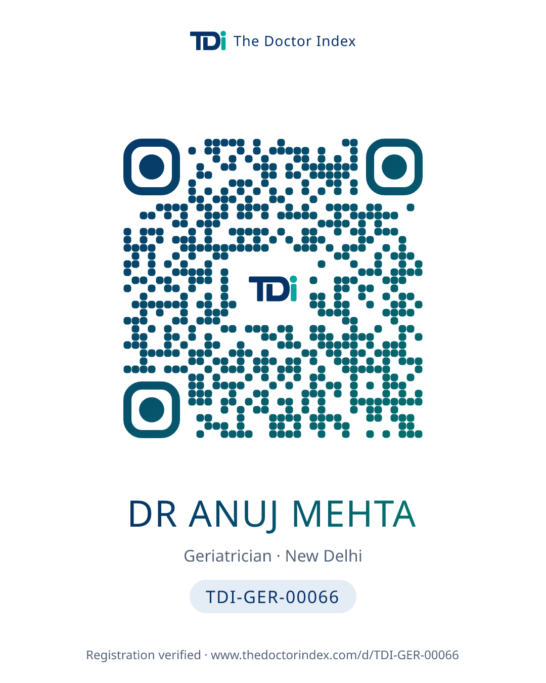 QR card for Dr Anuj Mehta, TDI-GER-00066