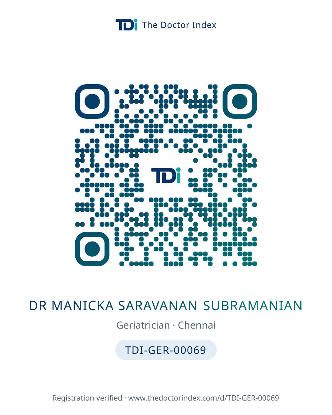 QR card for Dr Manicka Saravanan Subramanian, TDI-GER-00069