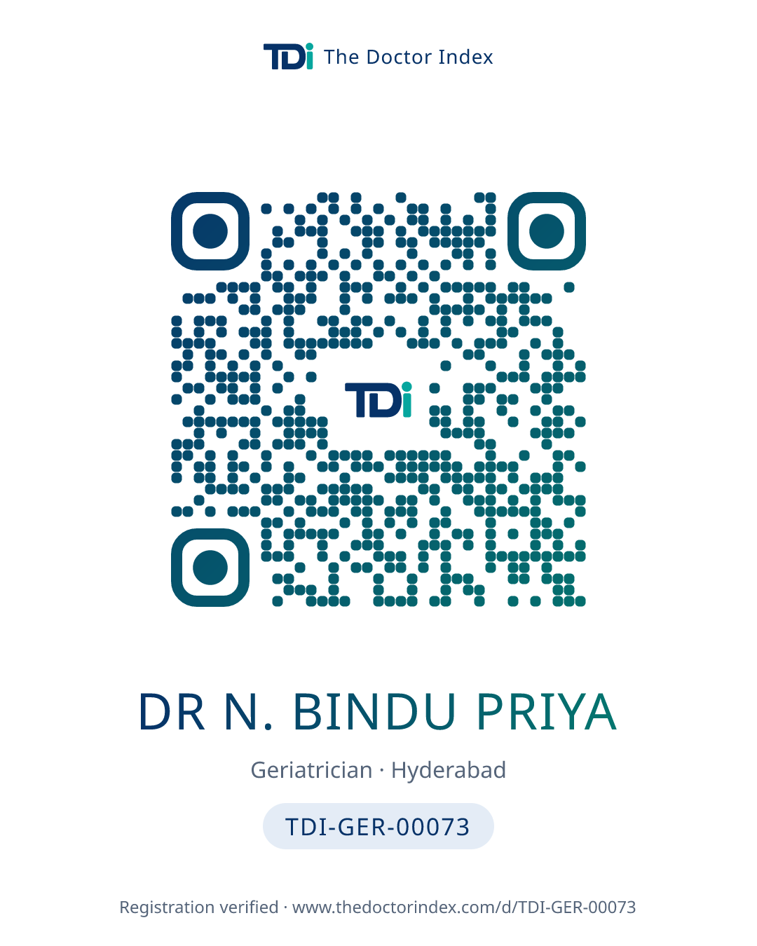 QR card for Dr N. Bindu Priya, TDI-GER-00073