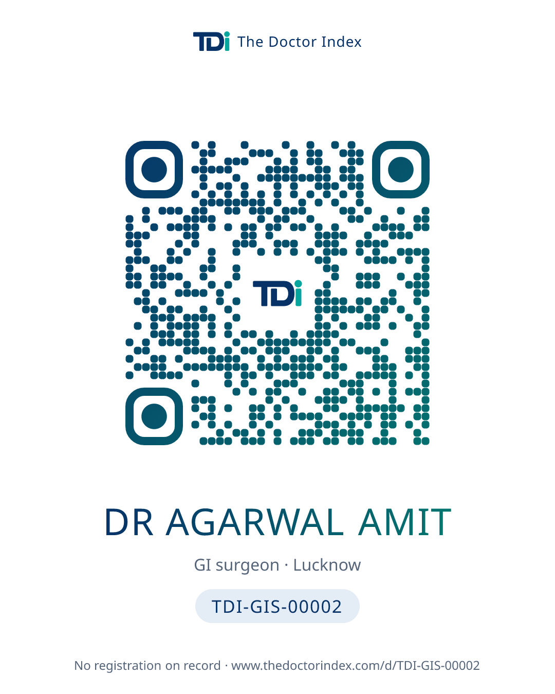 QR card for Dr Agarwal Amit, TDI-GIS-00002