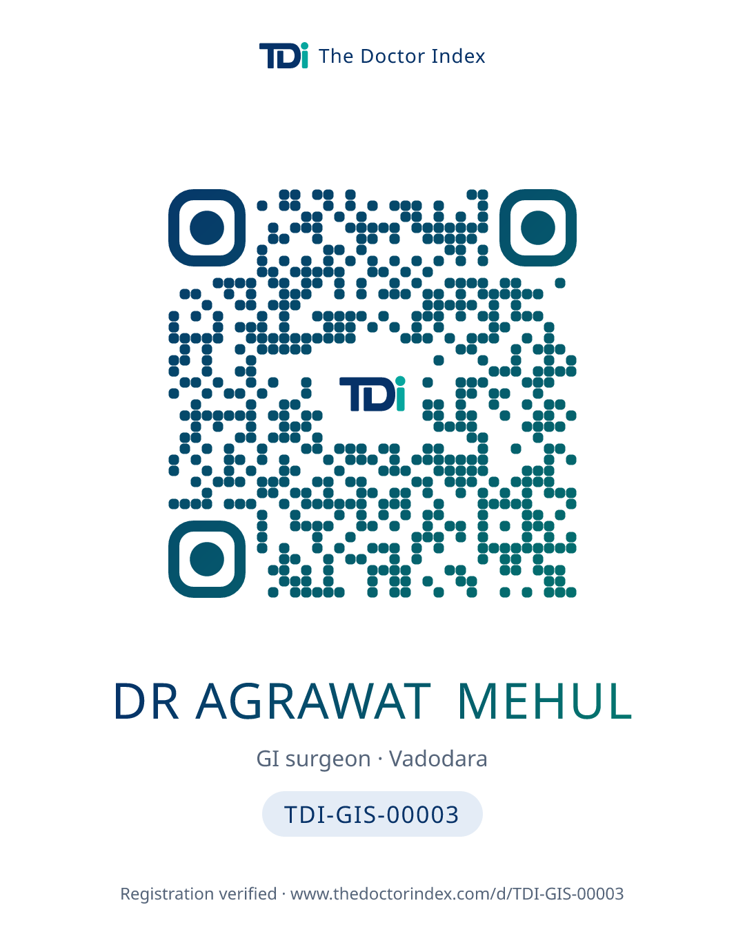 QR card for Dr Agrawat Mehul, TDI-GIS-00003