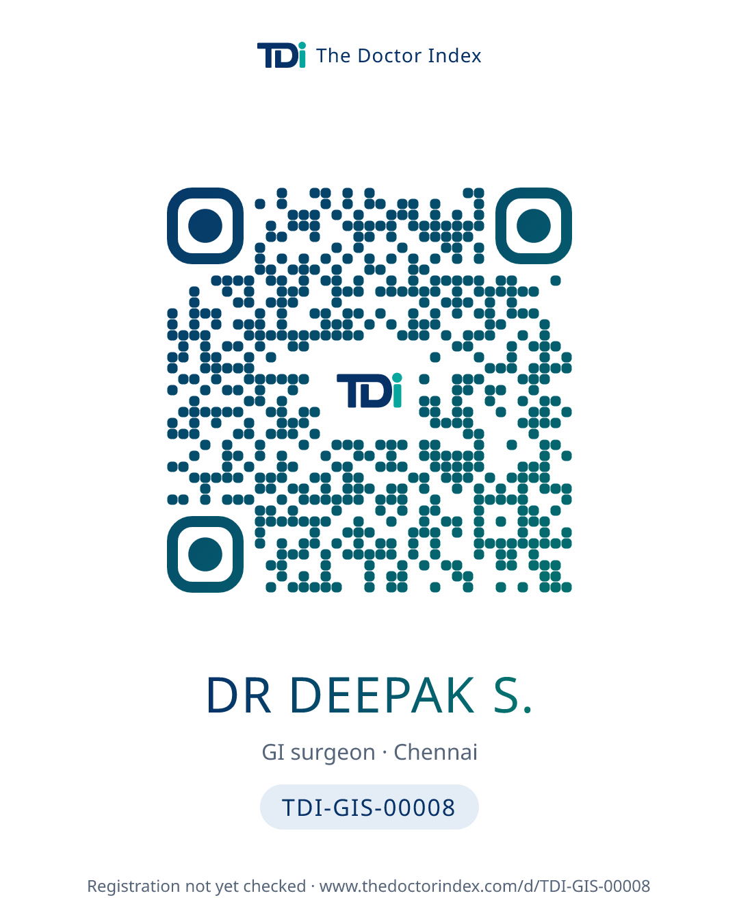 QR card for Dr Deepak S., TDI-GIS-00008