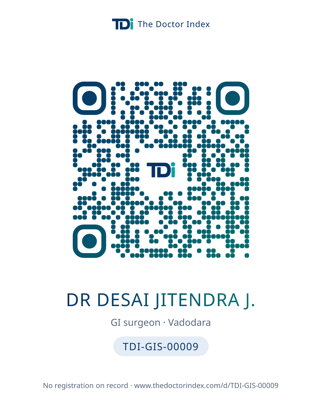 QR card for Dr Desai Jitendra J., TDI-GIS-00009