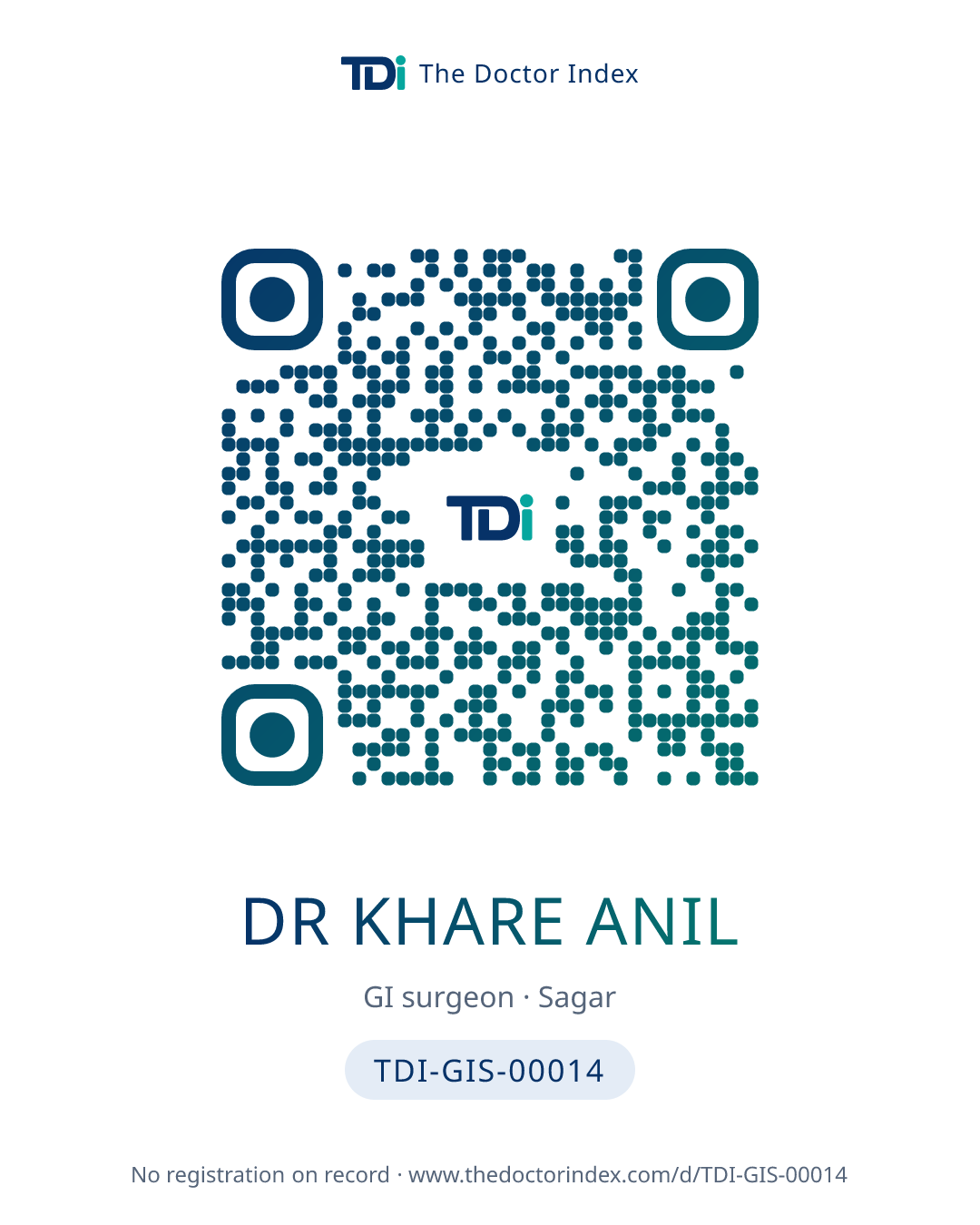 QR card for Dr Khare Anil, TDI-GIS-00014