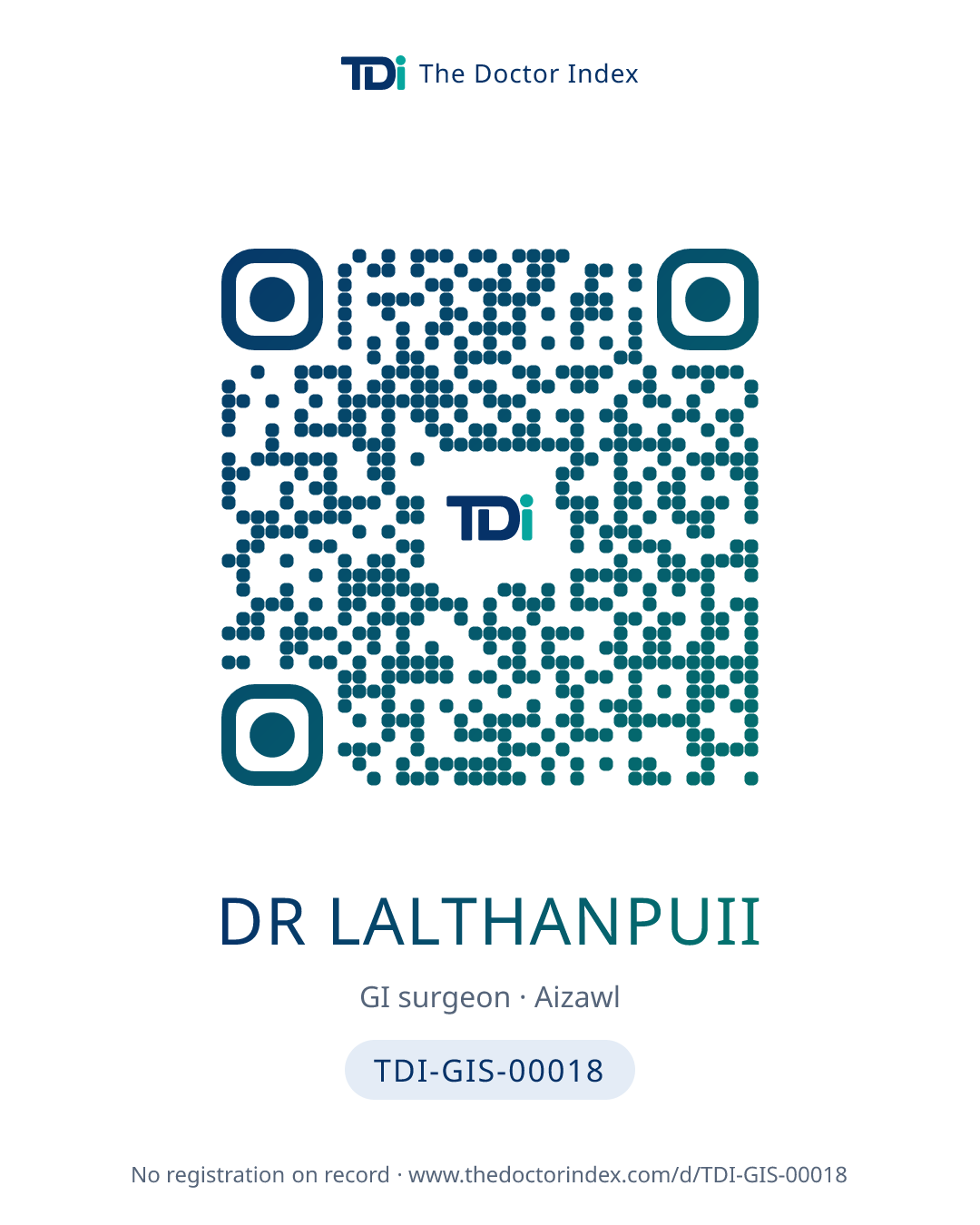 QR card for Dr Lalthanpuii, TDI-GIS-00018