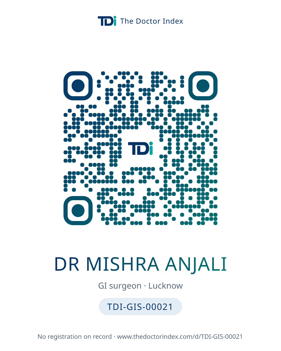 QR card for Dr Mishra Anjali, TDI-GIS-00021