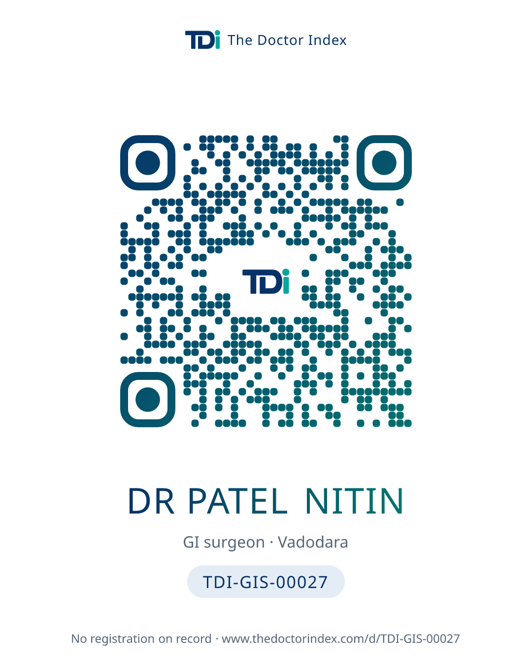 QR card for Dr Patel Nitin, TDI-GIS-00027