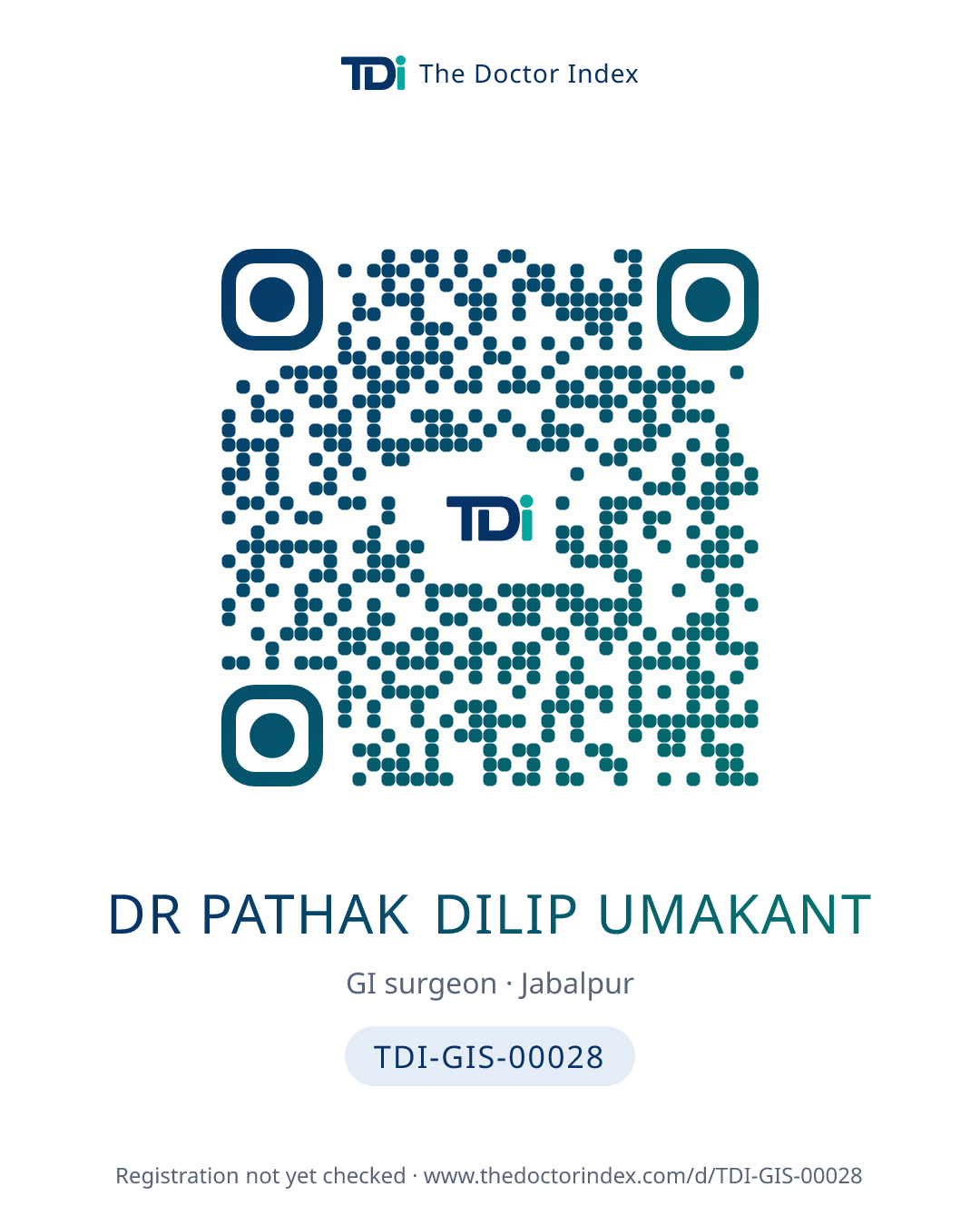 QR card for Dr Pathak Dilip Umakant, TDI-GIS-00028