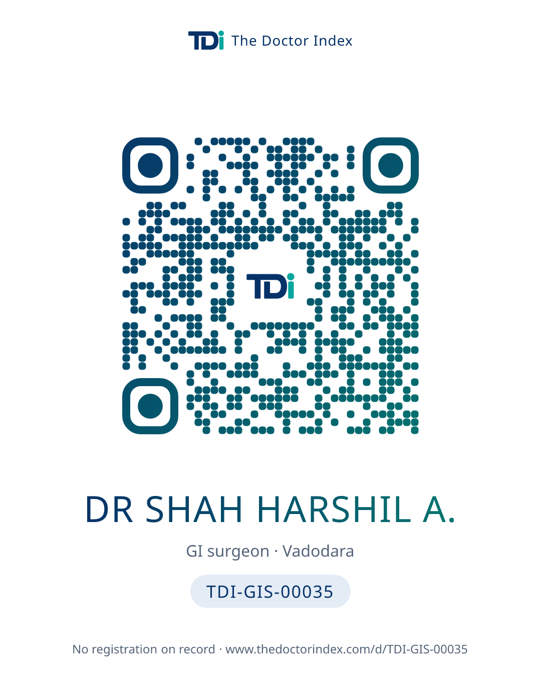 QR card for Dr Shah Harshil A., TDI-GIS-00035
