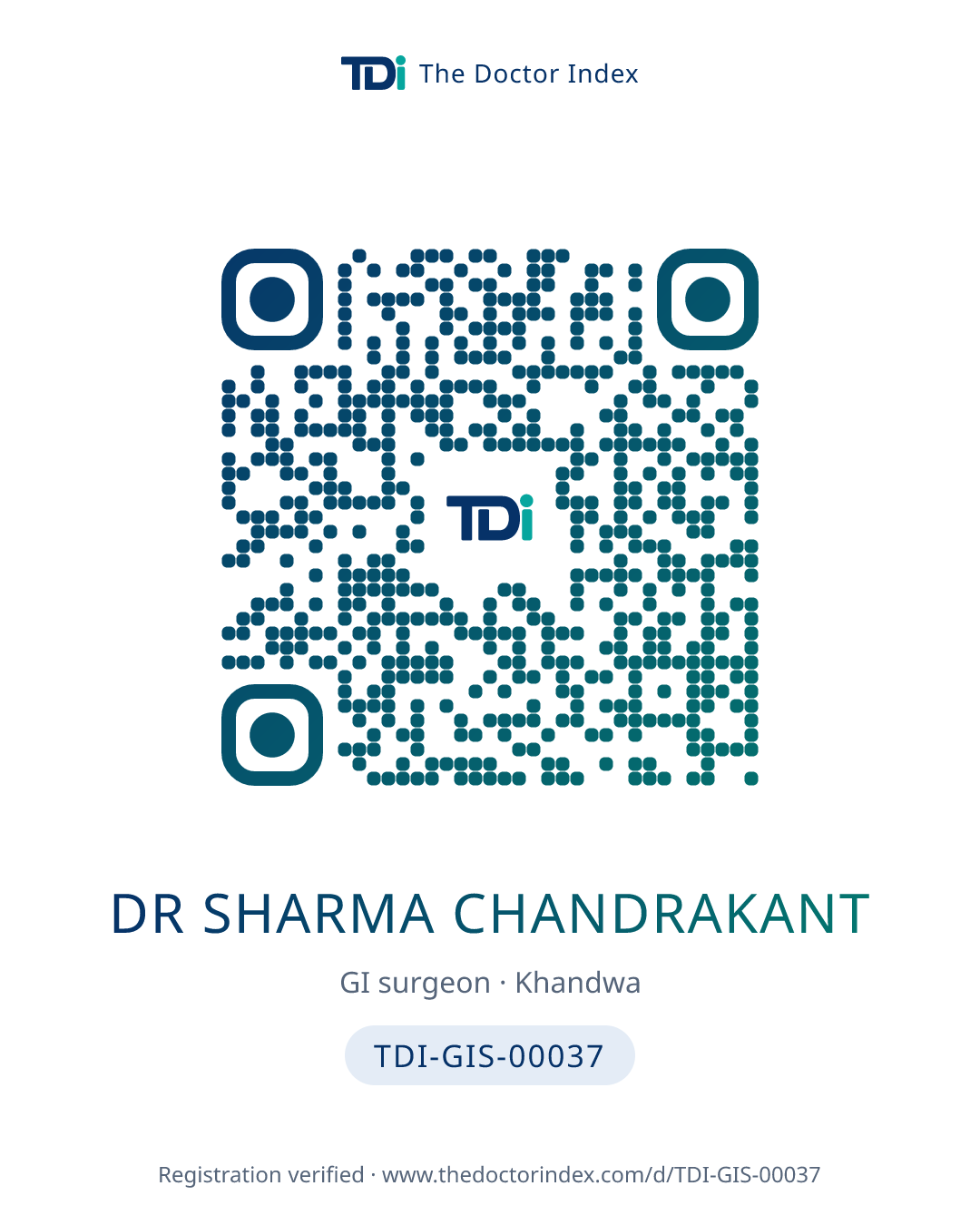 QR card for Dr Sharma Chandrakant, TDI-GIS-00037