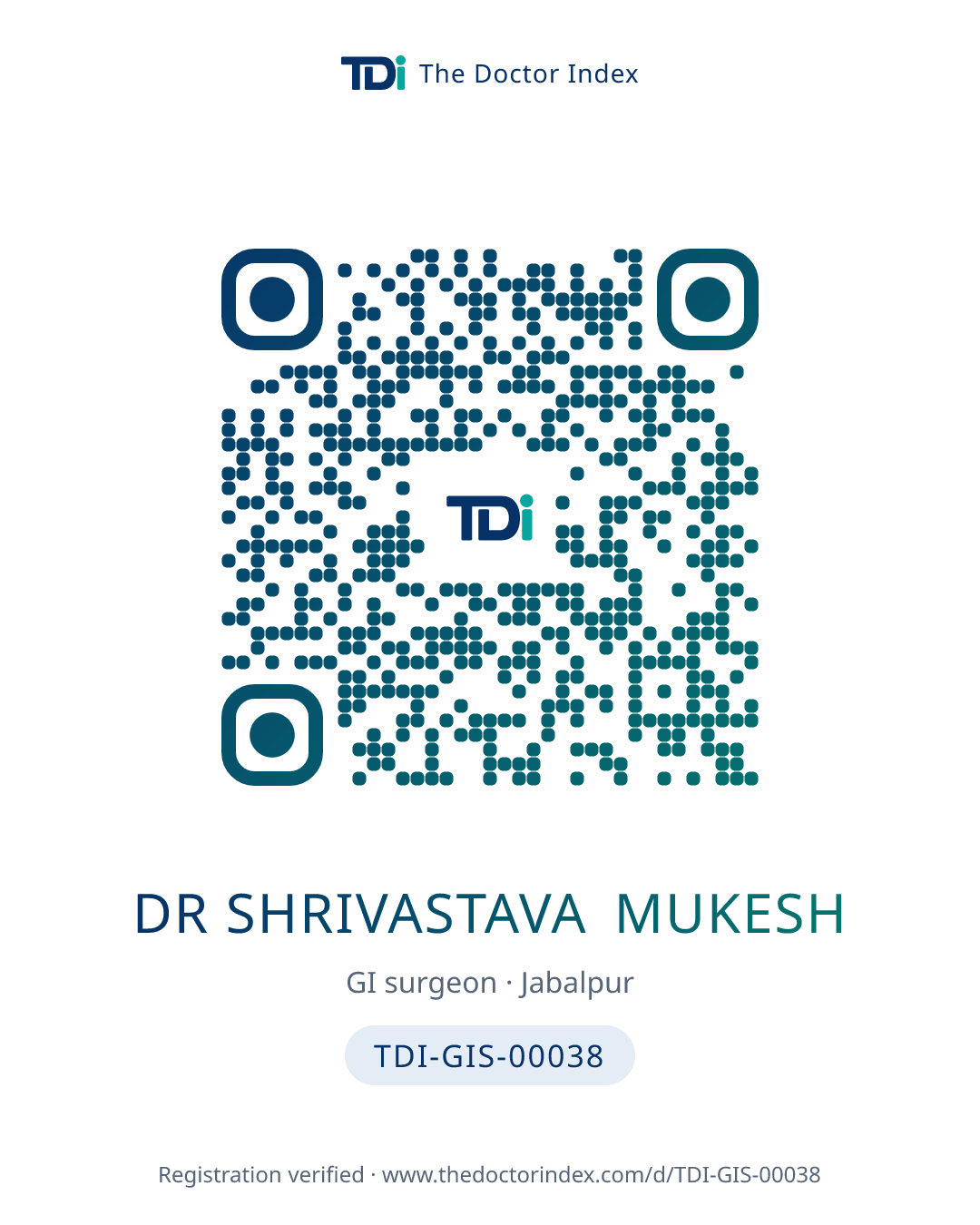 QR card for Dr Shrivastava Mukesh, TDI-GIS-00038
