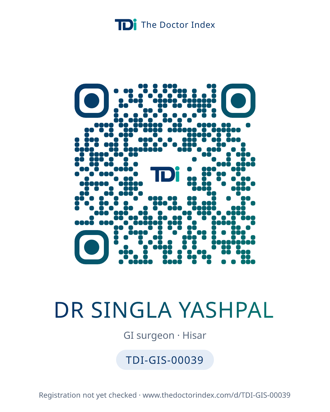QR card for Dr Singla Yashpal, TDI-GIS-00039