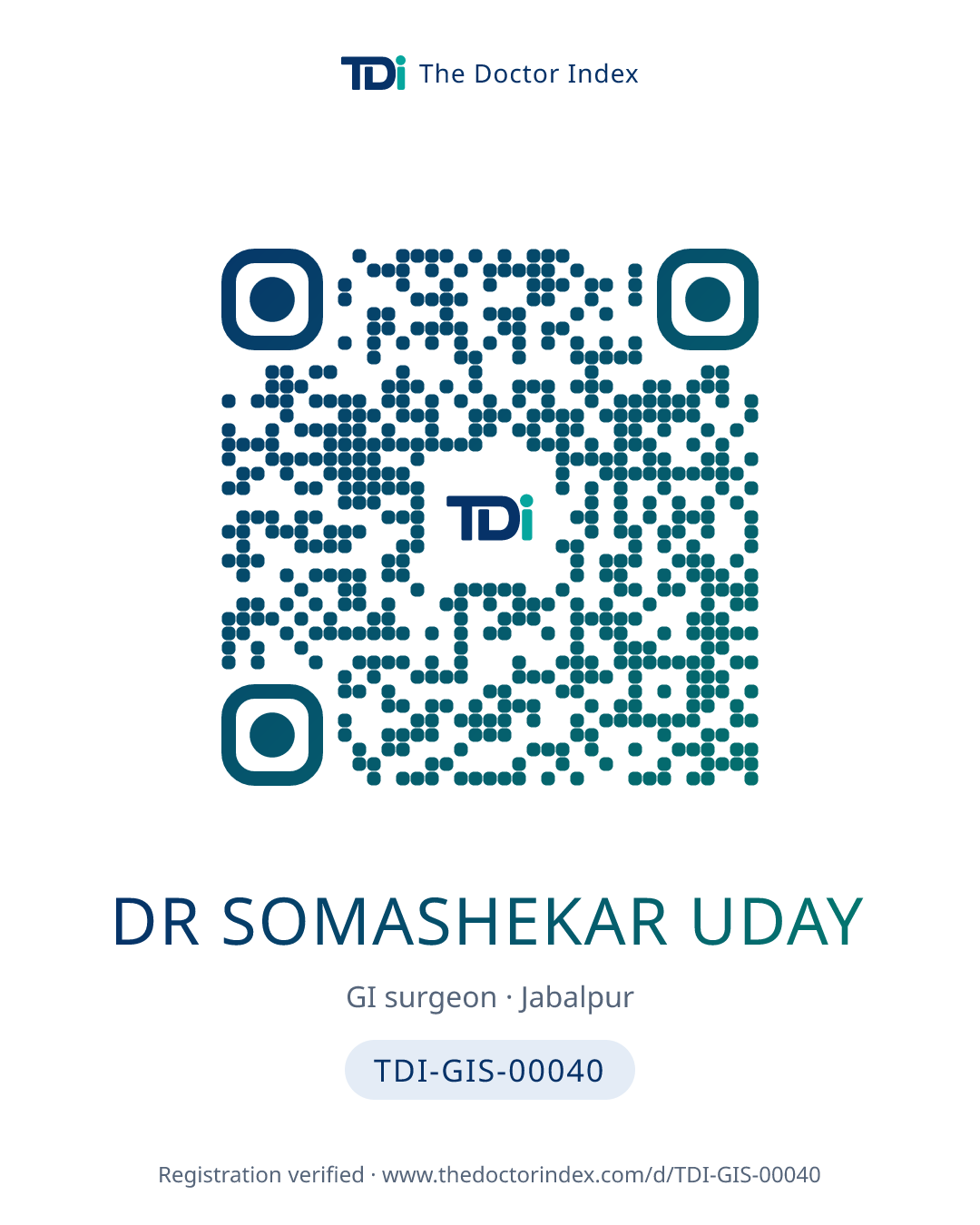 QR card for Dr Somashekar Uday, TDI-GIS-00040