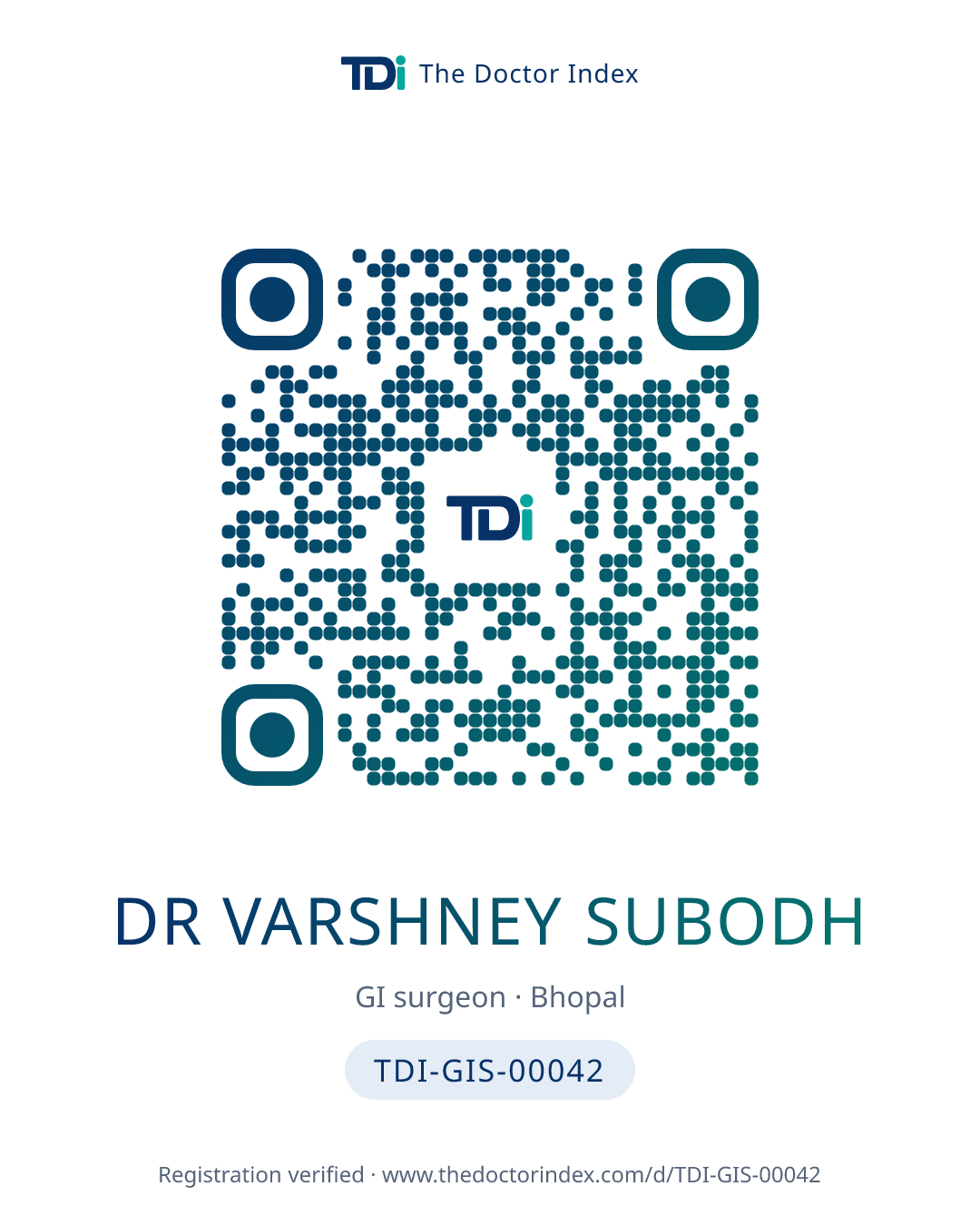 QR card for Dr Varshney Subodh, TDI-GIS-00042
