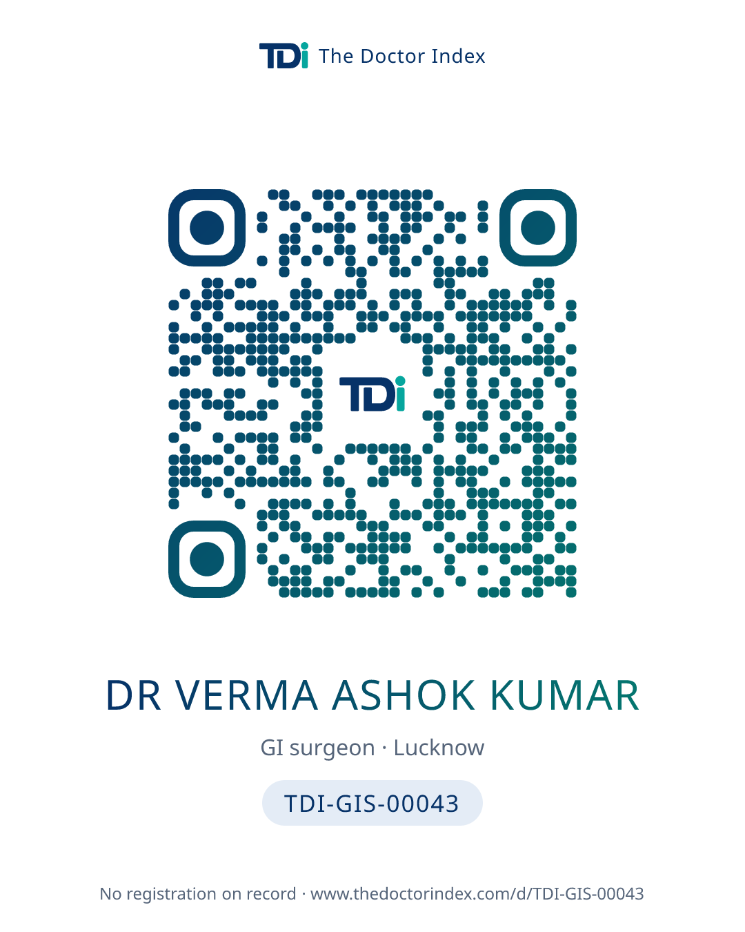QR card for Dr Verma Ashok Kumar, TDI-GIS-00043