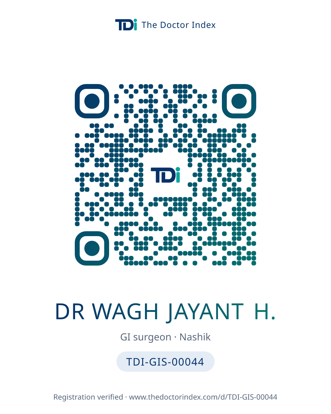 QR card for Dr Wagh Jayant H., TDI-GIS-00044