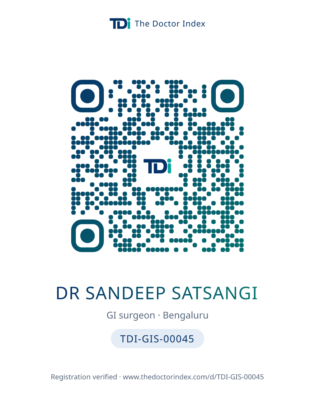 QR card for Dr Sandeep Satsangi, TDI-GIS-00045