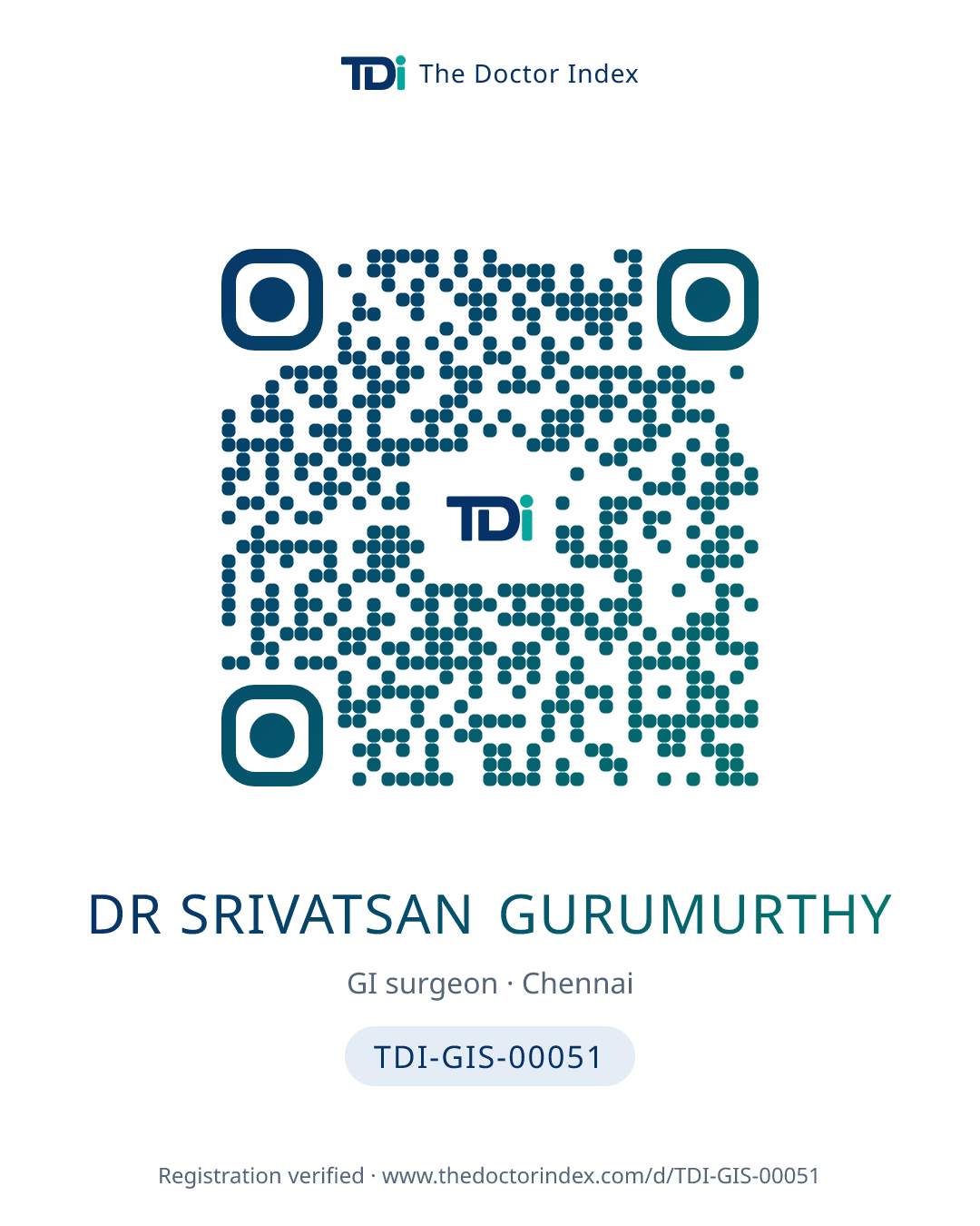 QR card for Dr Srivatsan Gurumurthy, TDI-GIS-00051