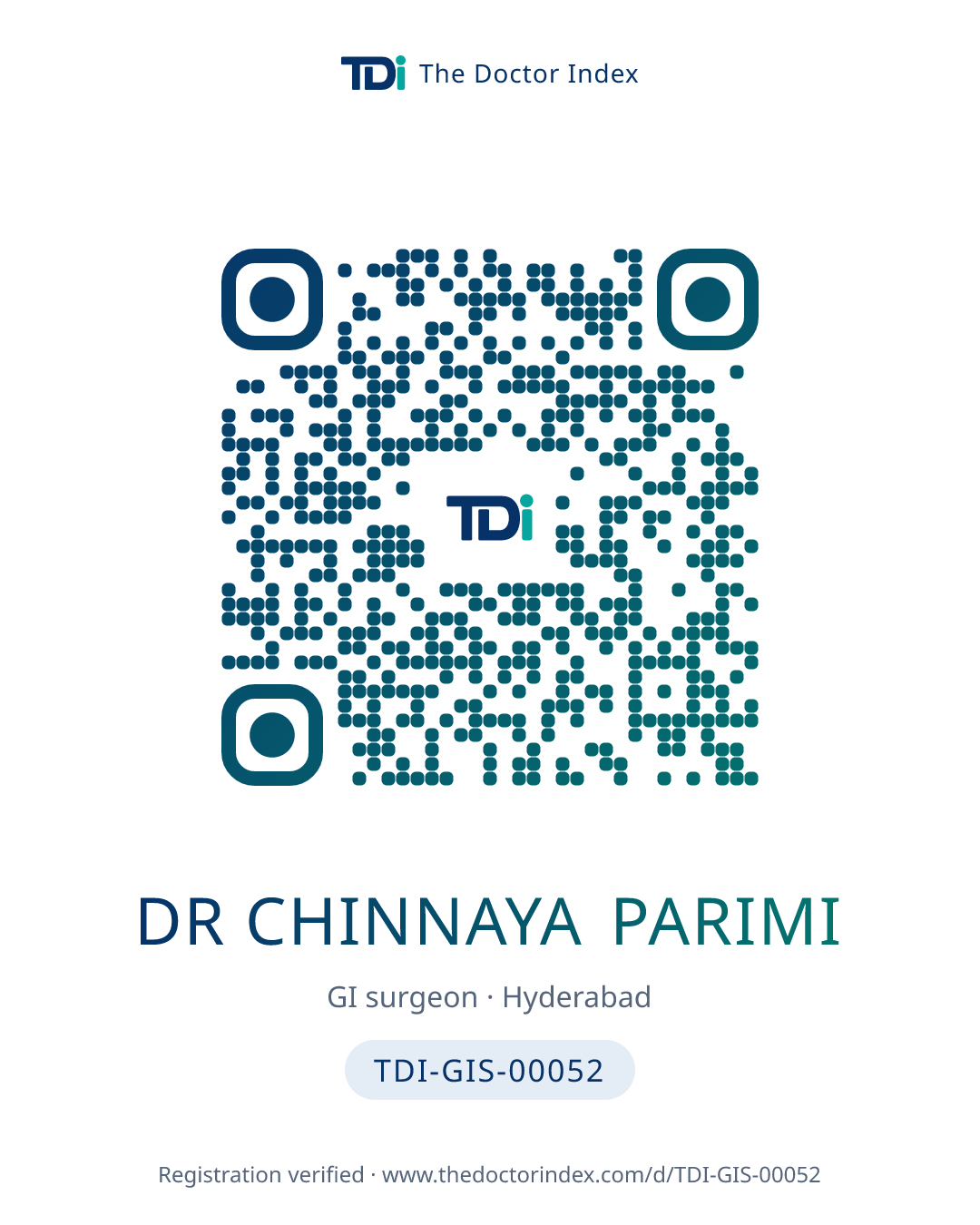 QR card for Dr Chinnaya Parimi, TDI-GIS-00052