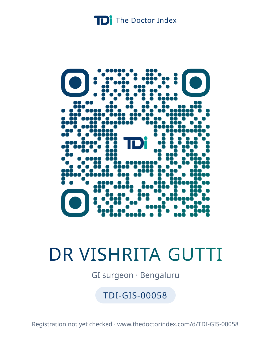 QR card for Dr Vishrita Gutti, TDI-GIS-00058