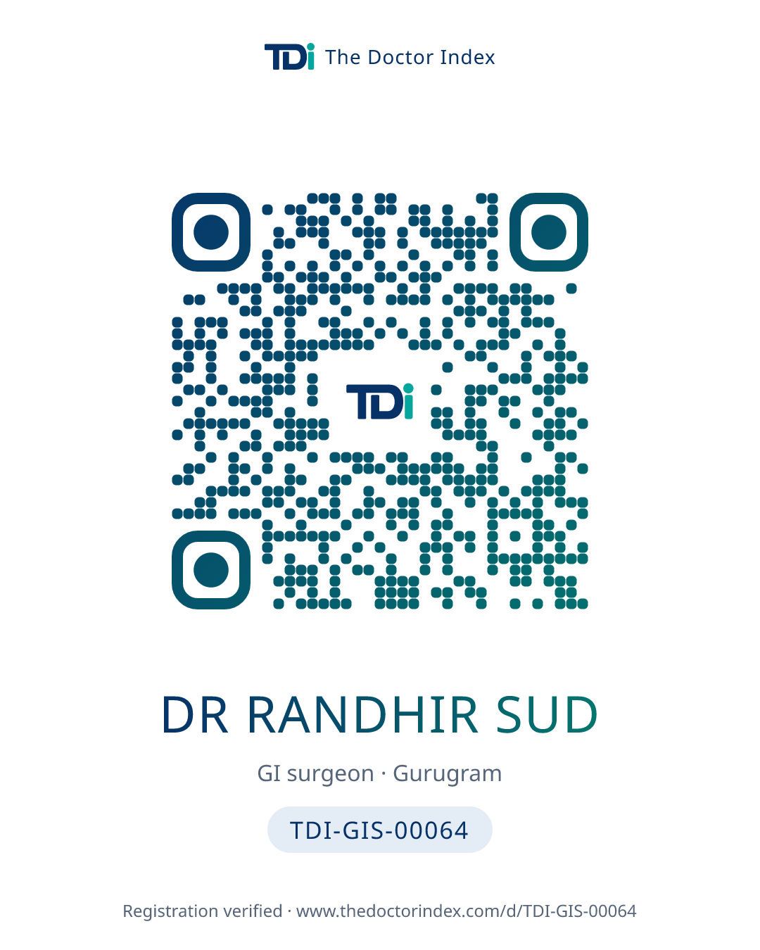 QR card for Dr Randhir Sud, TDI-GIS-00064