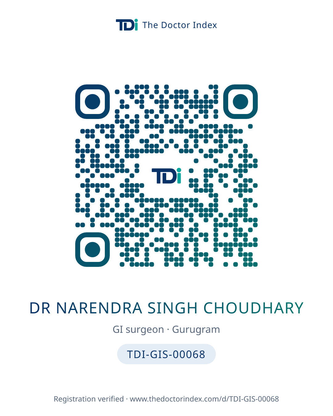 QR card for Dr Narendra Singh Choudhary, TDI-GIS-00068