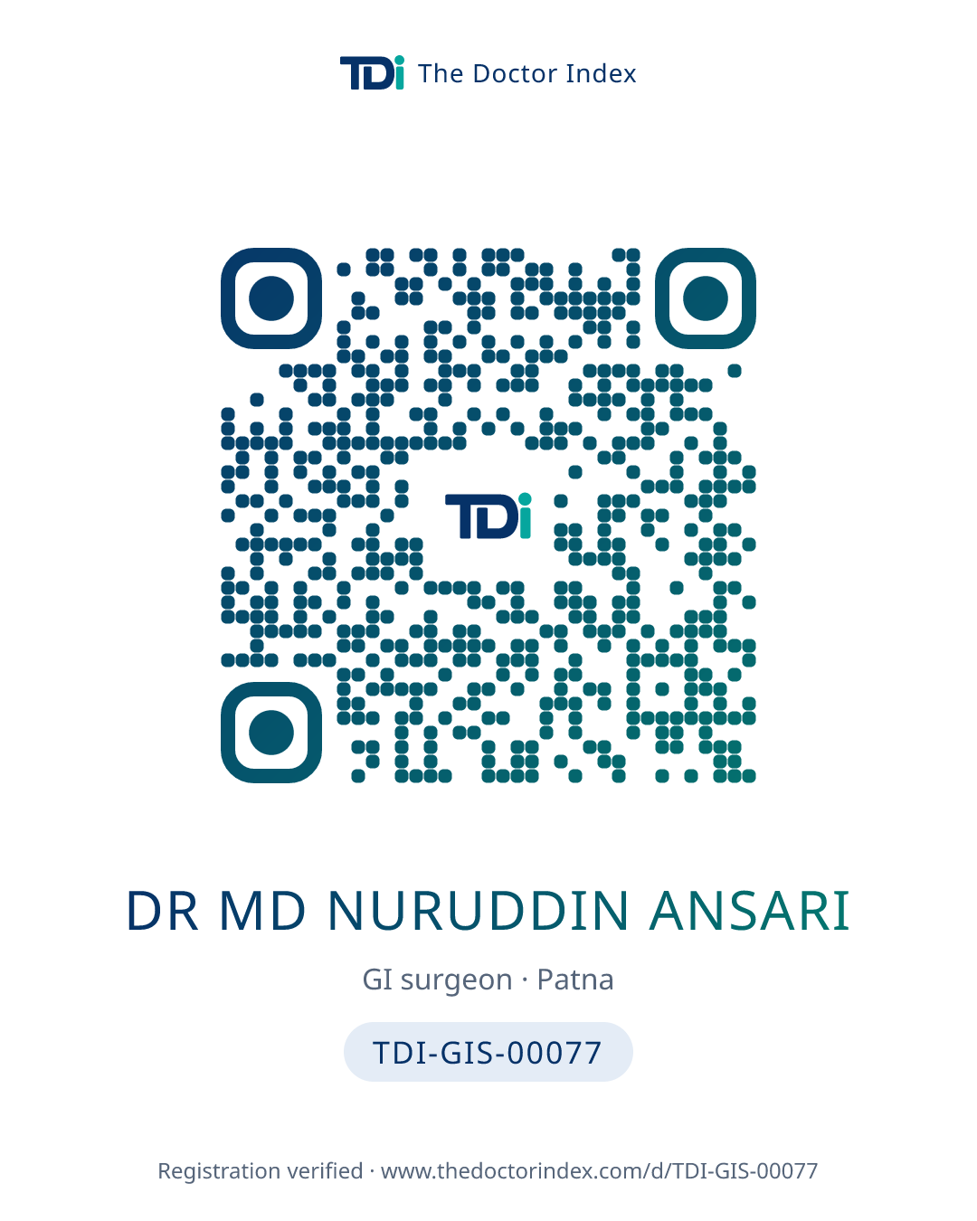 QR card for Dr Md Nuruddin Ansari, TDI-GIS-00077