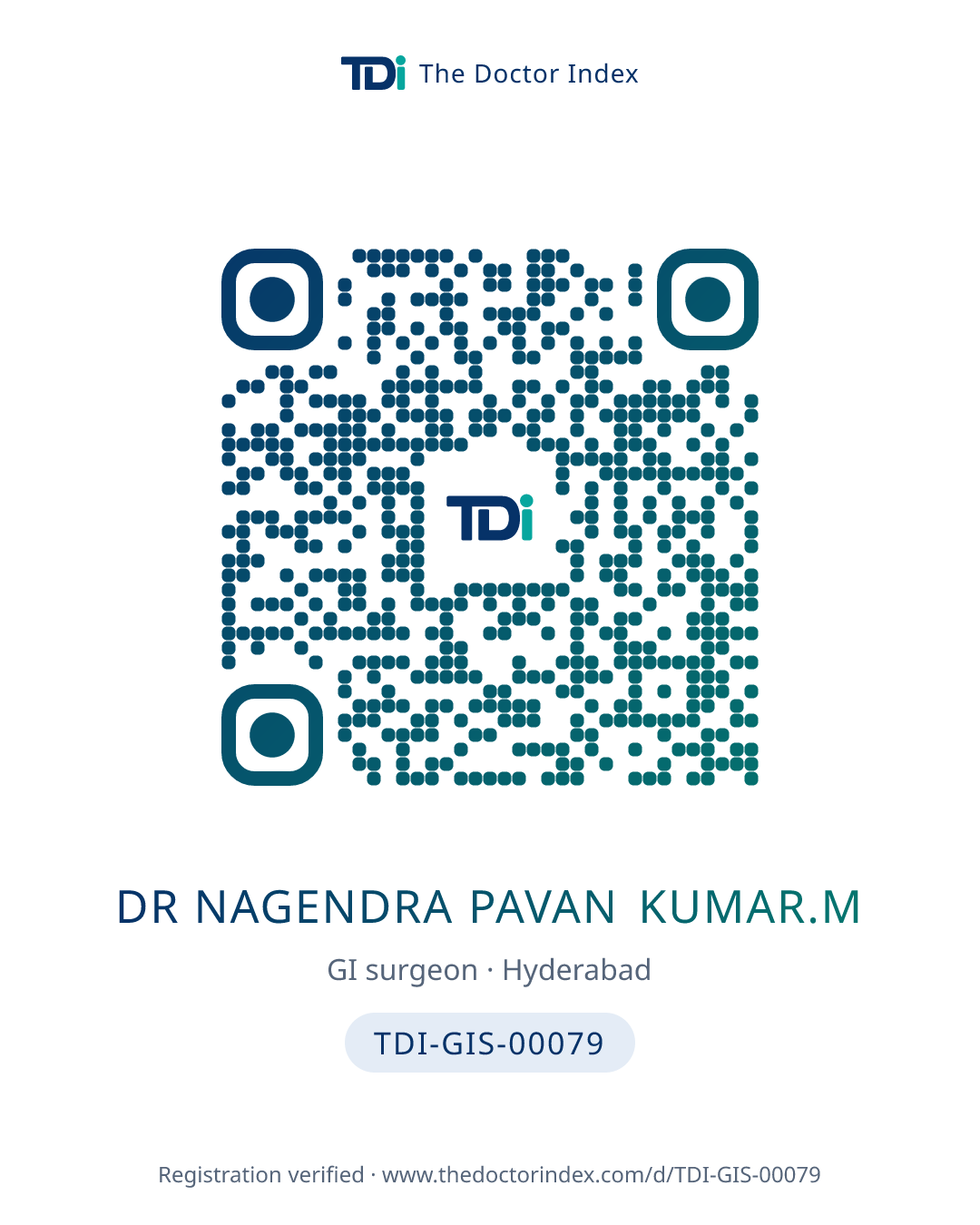 QR card for Dr Nagendra Pavan Kumar.M, TDI-GIS-00079