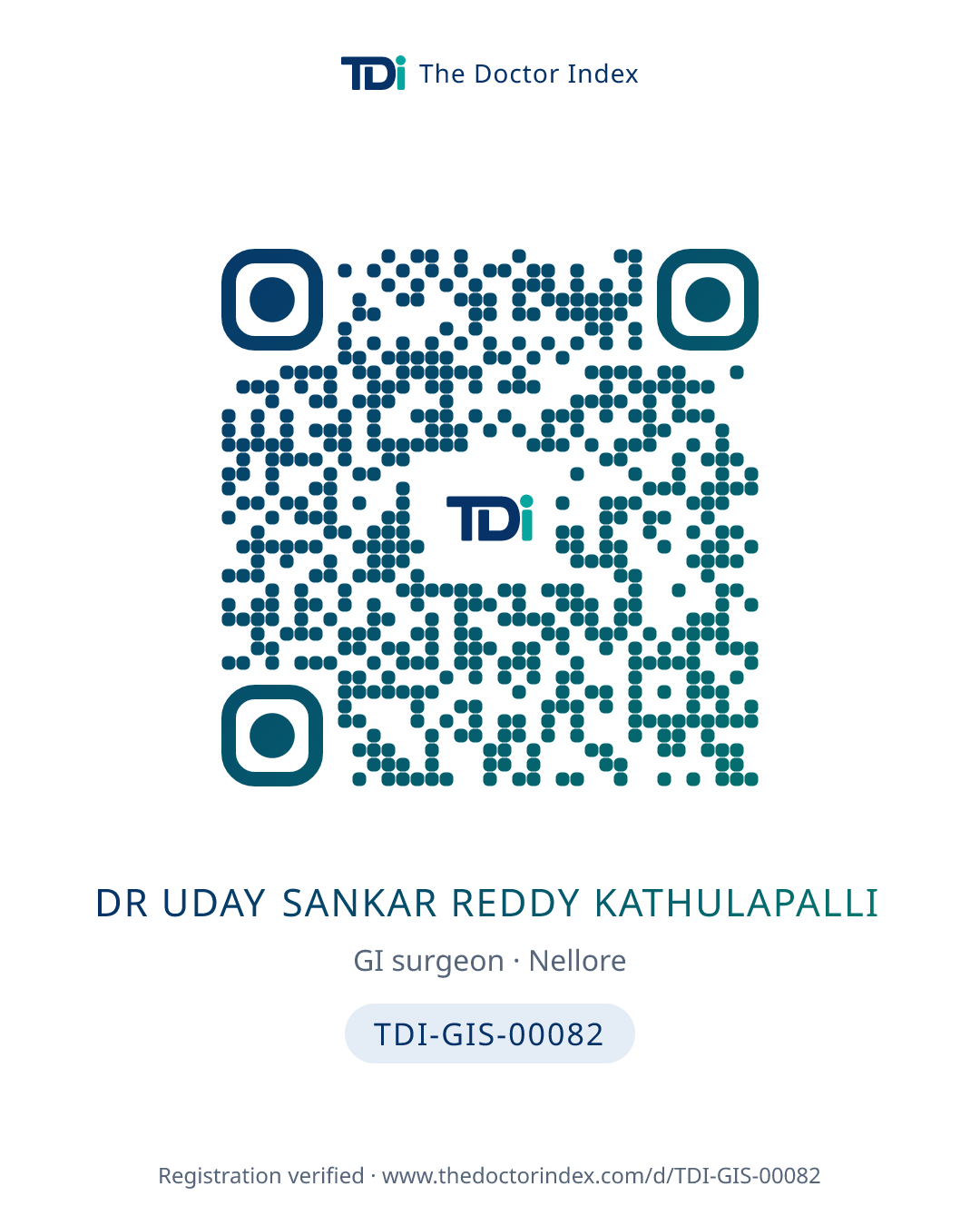 QR card for Dr Uday Sankar Reddy Kathulapalli, TDI-GIS-00082