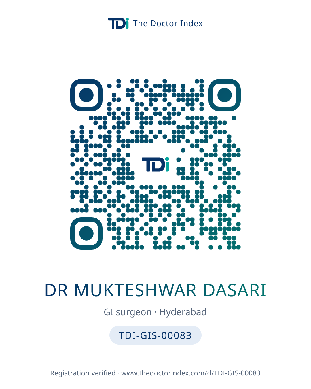 QR card for Dr Mukteshwar Dasari, TDI-GIS-00083