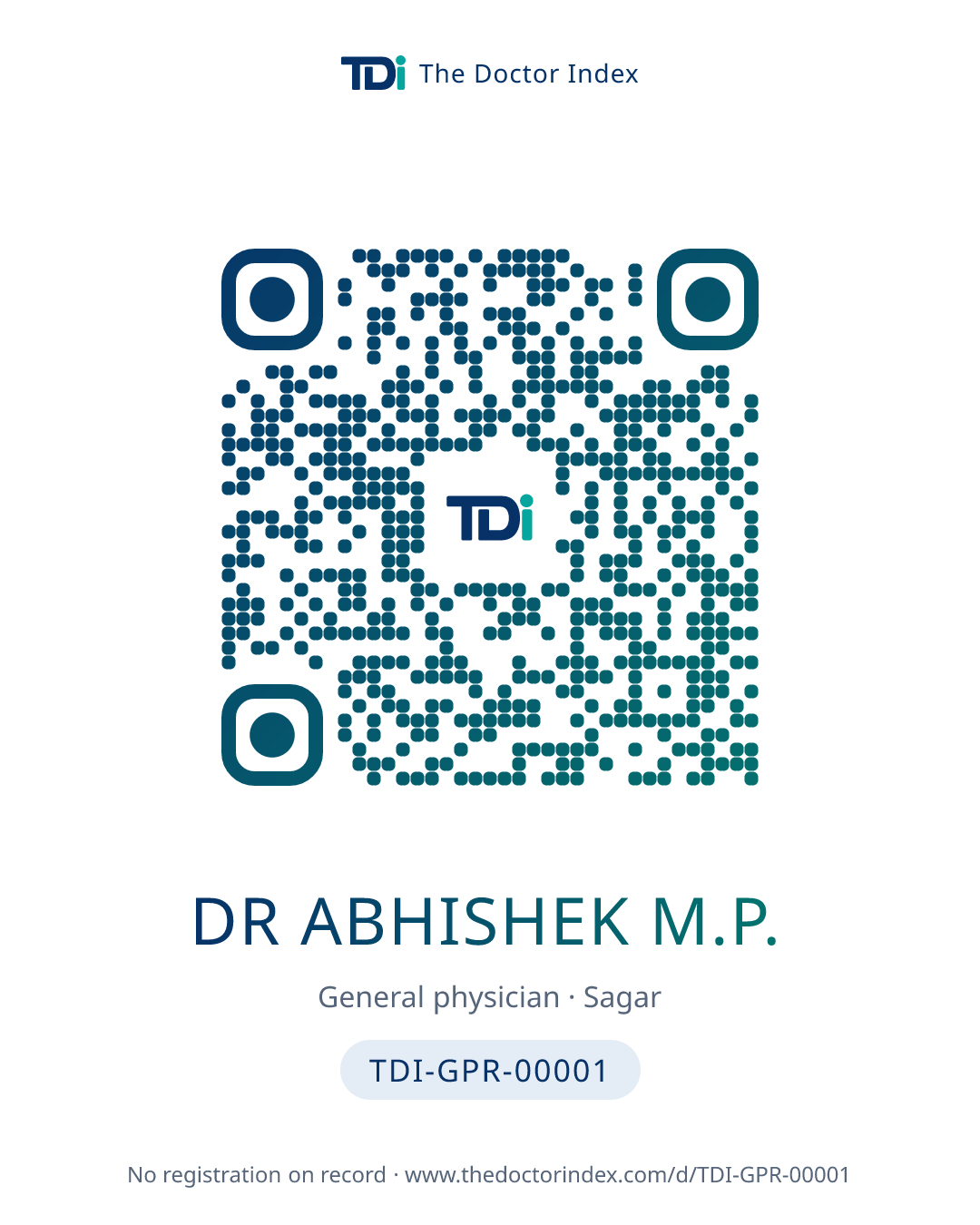 QR card for Dr Abhishek M.P., TDI-GPR-00001