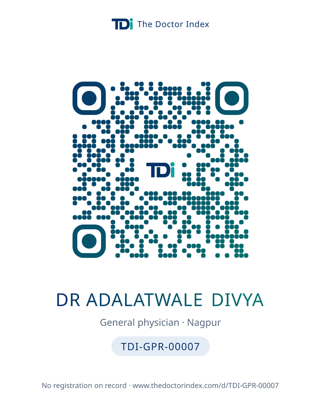 QR card for Dr Adalatwale Divya, TDI-GPR-00007