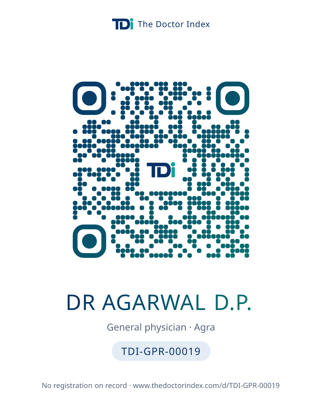QR card for Dr Agarwal D.P., TDI-GPR-00019