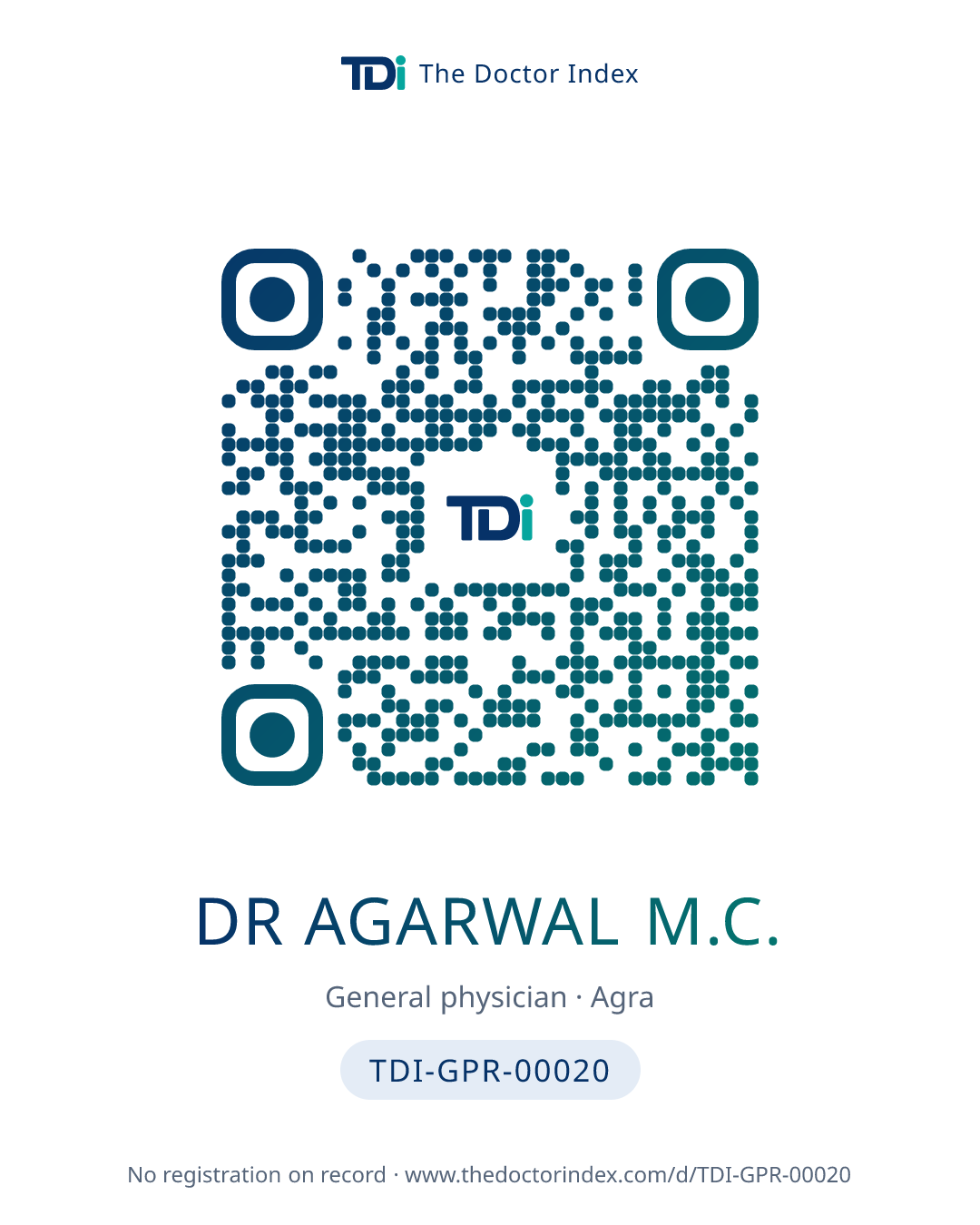 QR card for Dr Agarwal M.C., TDI-GPR-00020