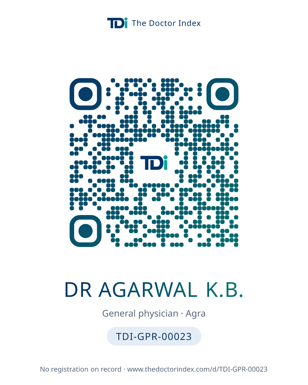 QR card for Dr Agarwal K.B., TDI-GPR-00023