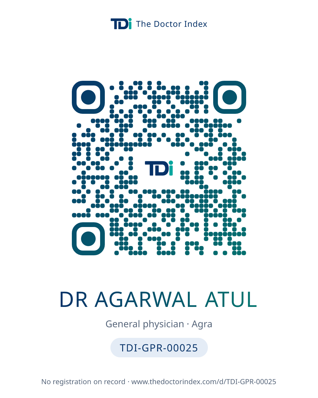 QR card for Dr Agarwal Atul, TDI-GPR-00025