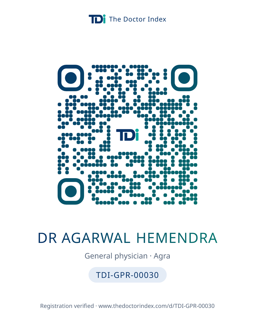 QR card for Dr Agarwal Hemendra, TDI-GPR-00030