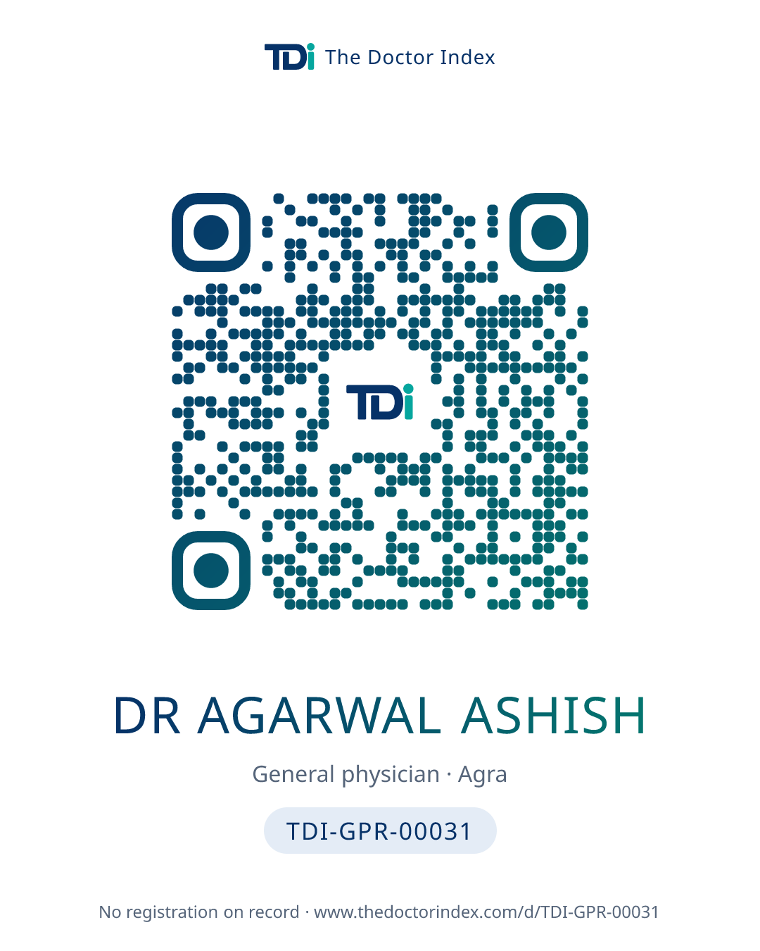 QR card for Dr Agarwal Ashish, TDI-GPR-00031
