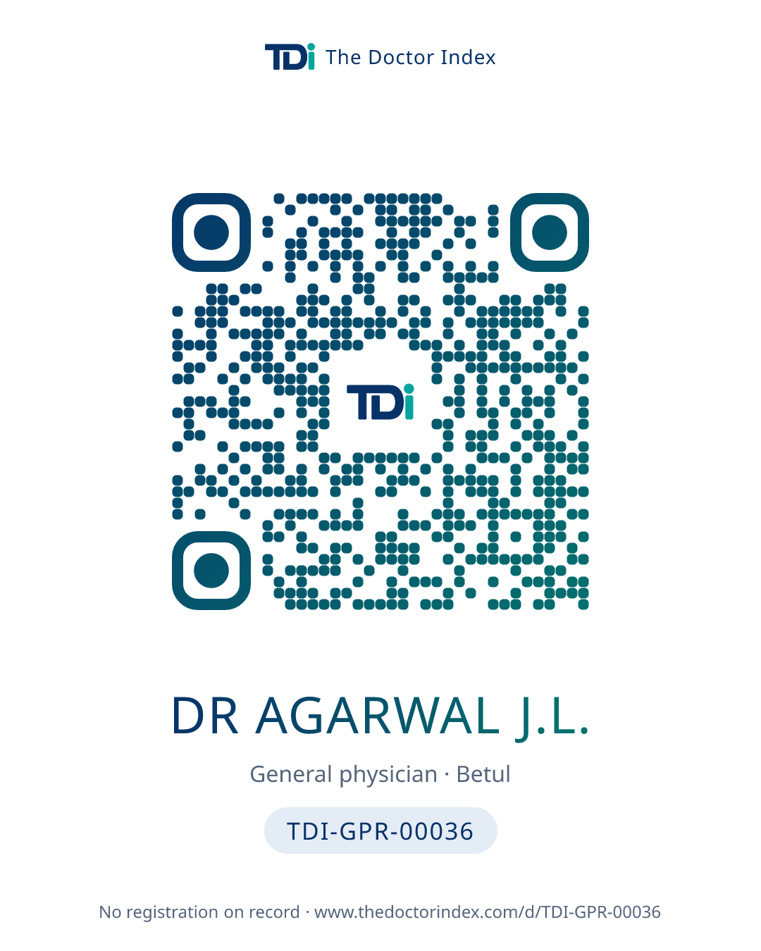 QR card for Dr Agarwal J.L., TDI-GPR-00036