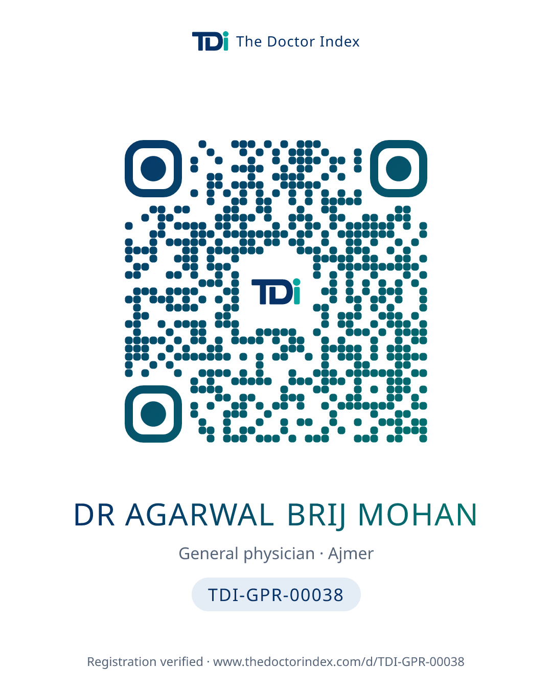 QR card for Dr Agarwal Brij Mohan, TDI-GPR-00038