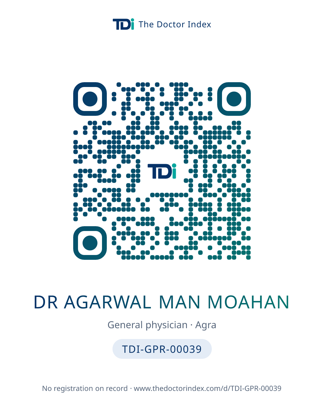 QR card for Dr Agarwal Man Moahan, TDI-GPR-00039