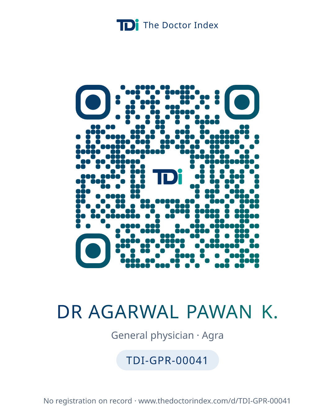 QR card for Dr Agarwal Pawan K., TDI-GPR-00041