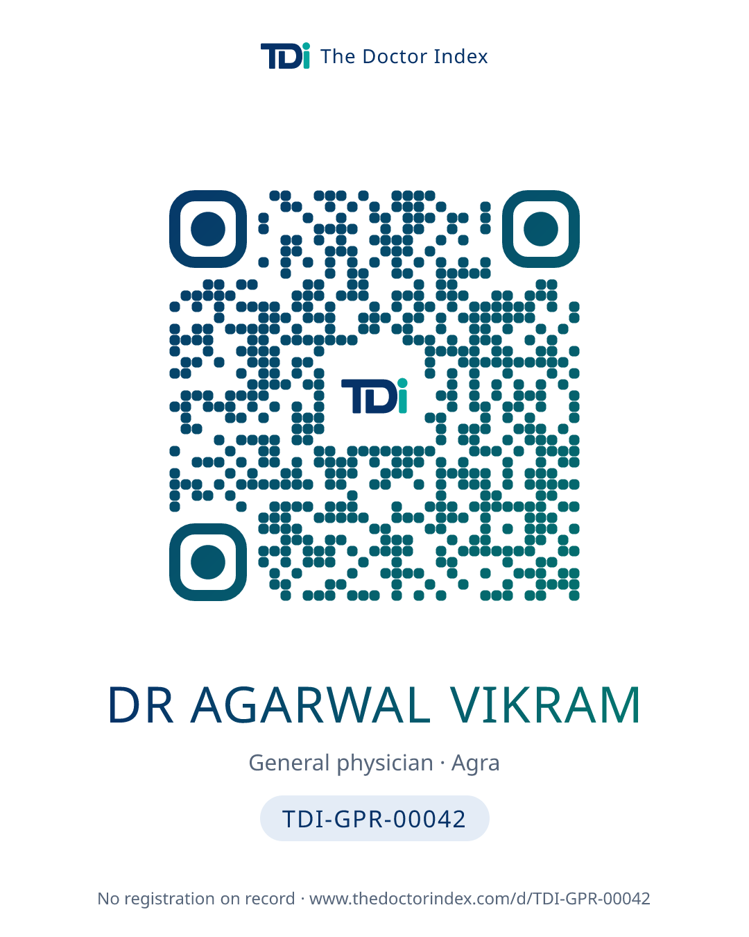 QR card for Dr Agarwal Vikram, TDI-GPR-00042