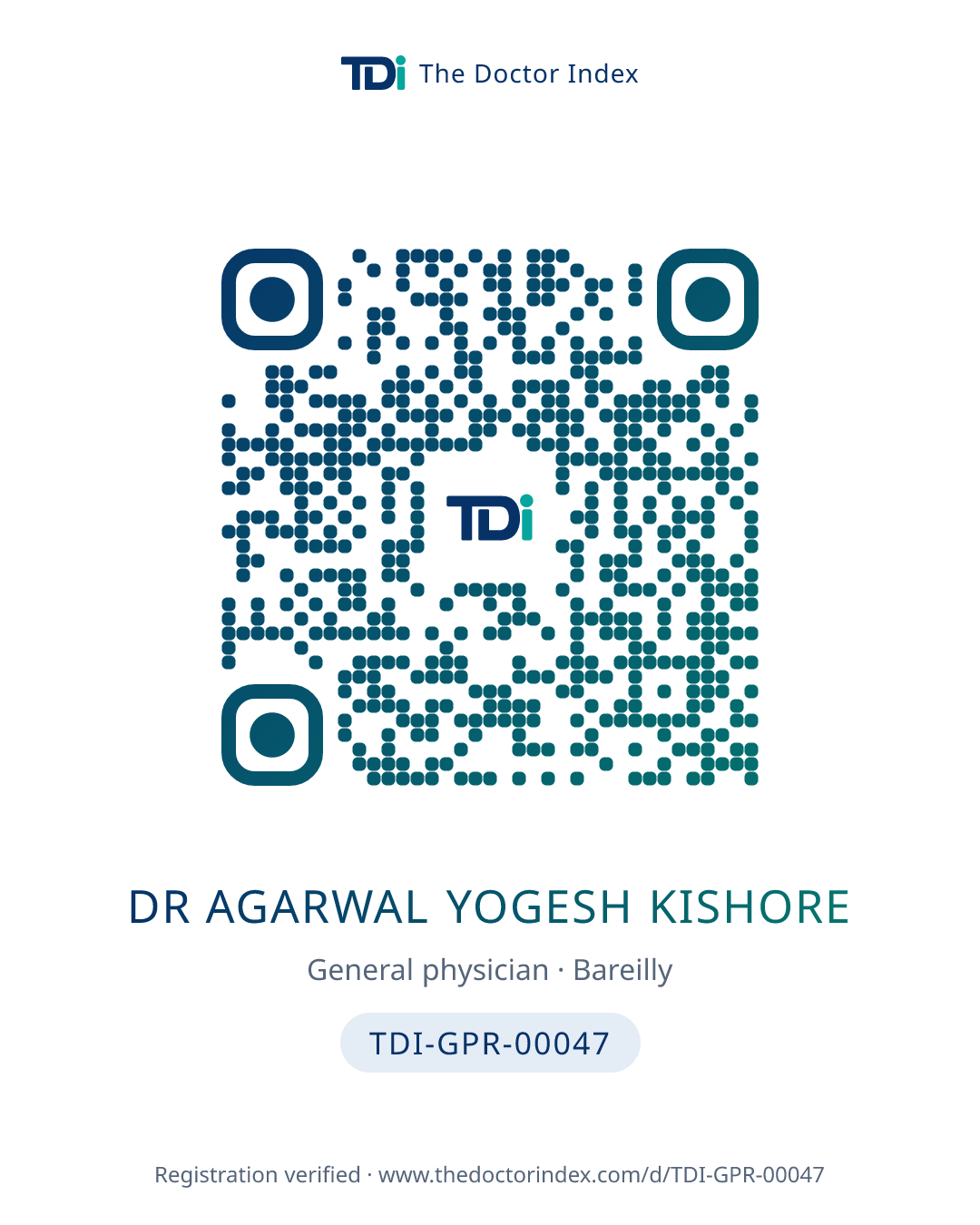 QR card for Dr Agarwal Yogesh Kishore, TDI-GPR-00047