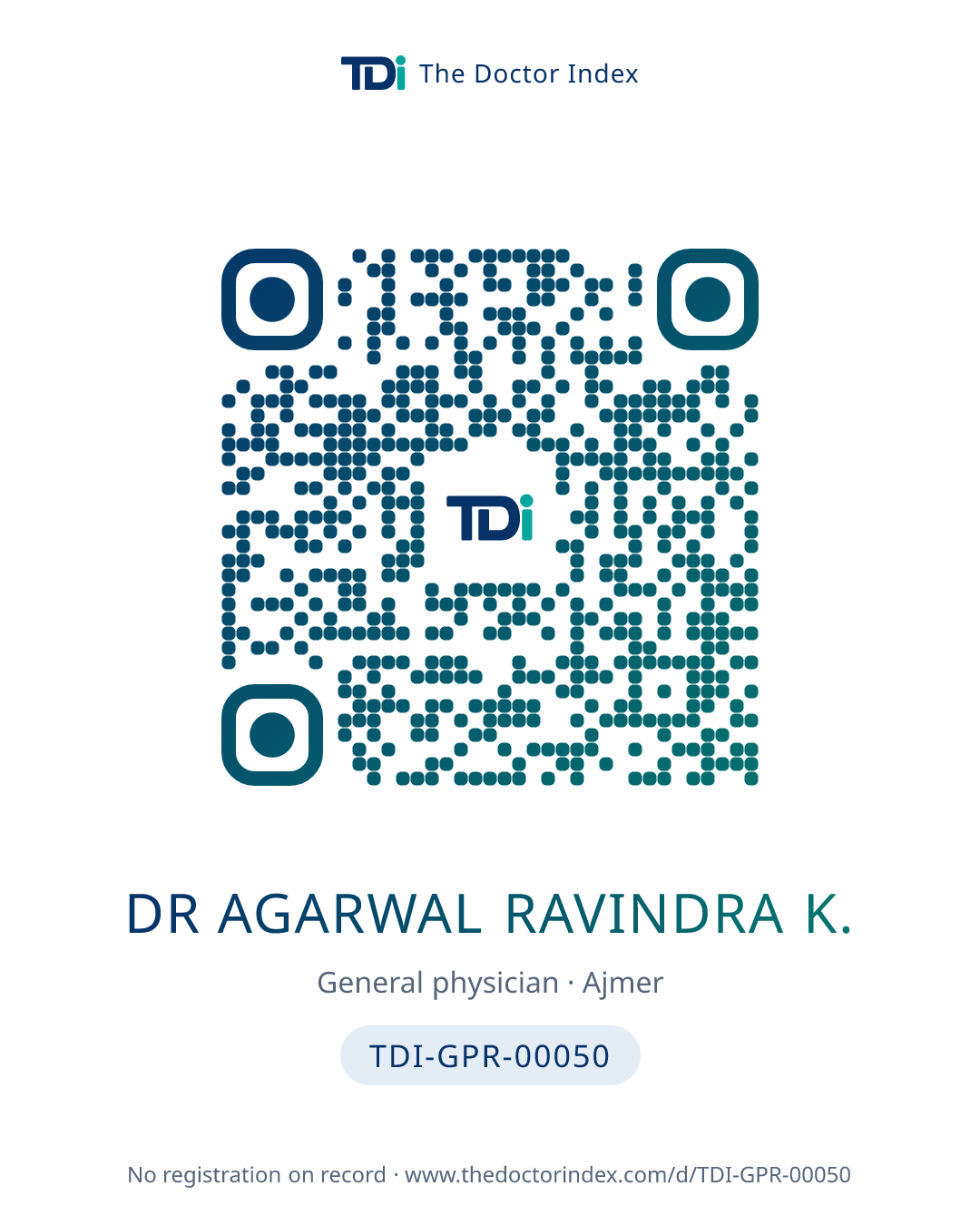 QR card for Dr Agarwal Ravindra K., TDI-GPR-00050