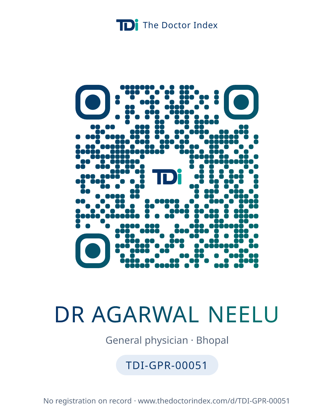 QR card for Dr Agarwal Neelu, TDI-GPR-00051